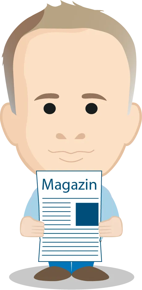 Magazin in Händen haltend