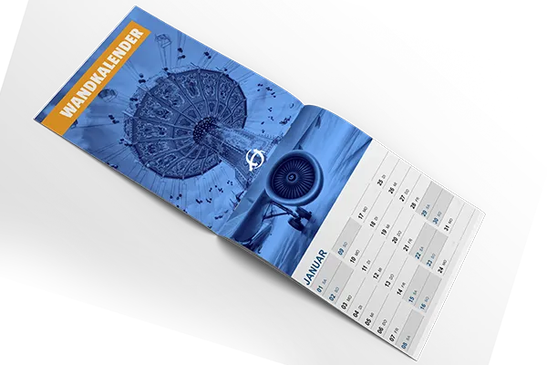 Wandkalender mit Rückendrahtheftung